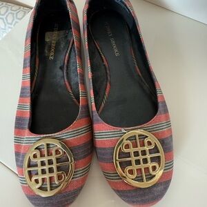 Audrey Brooke Multicolor Striped Flats with Gold Emblem